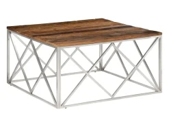 Mesa de centro de acero inoxidable plateado y madera maciza
