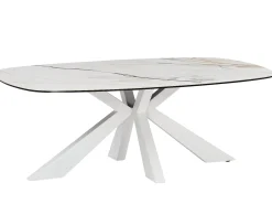 Mesa de centro de cristal templado, cerámica y metal - Efecto mármol blanco - DERIYA
