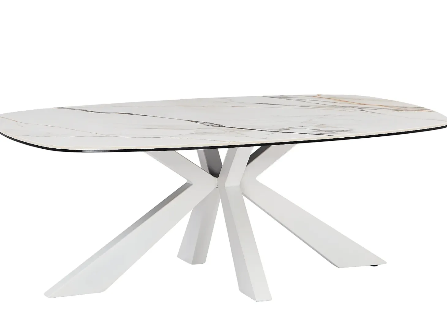 Mesa de centro de cristal templado, cerámica y metal - Efecto mármol blanco - DERIYA