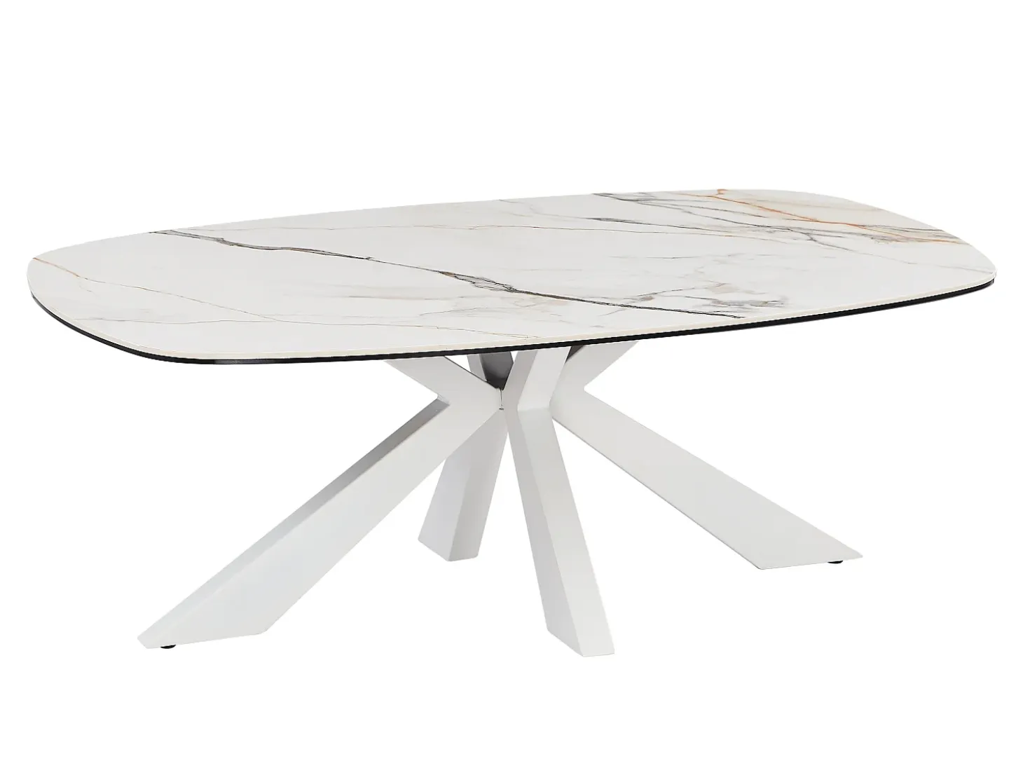 Mesa de centro de cristal templado, cerámica y metal - Efecto mármol blanco - DERIYA