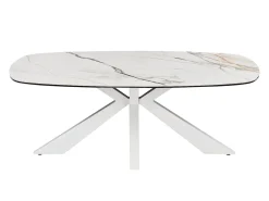 Mesa de centro de cristal templado, cerámica y metal - Efecto mármol blanco - DERIYA