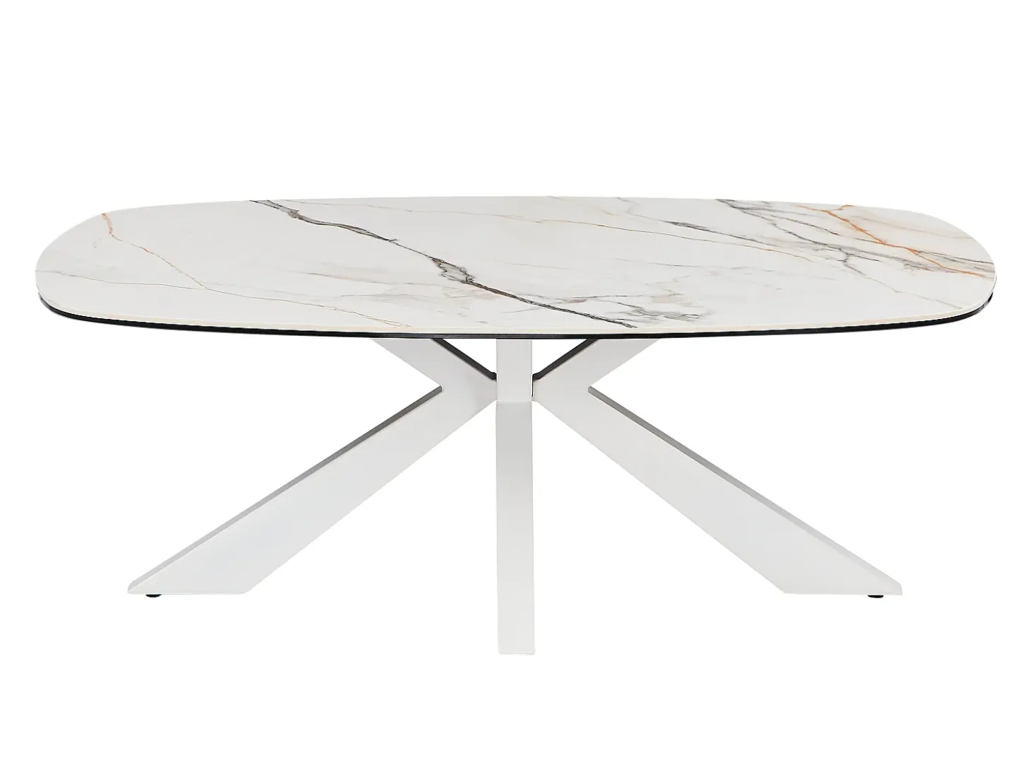 Mesa de centro de cristal templado, cerámica y metal - Efecto mármol blanco - DERIYA