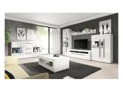 Mesa de centro de diseño colección BREDA en blanco brillante. Mueble ideal para su sala de estar.