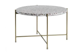 Mesa de centro de diseño redonda en terrazo y metal dorado 55 cm diám. MEZZO