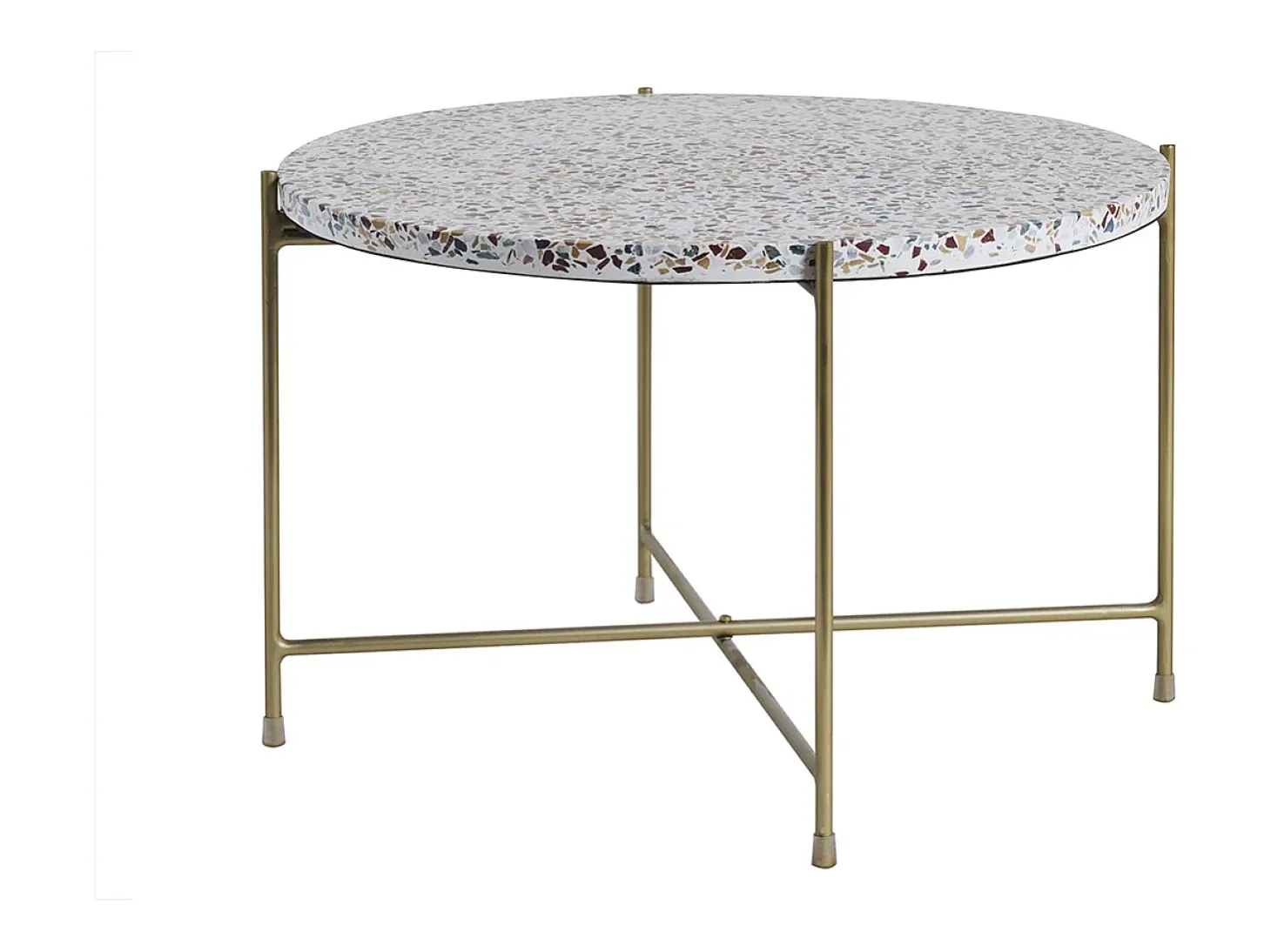 Mesa de centro de diseño redonda en terrazo y metal dorado 55 cm diám. MEZZO