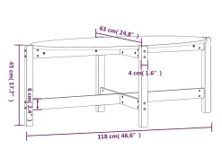 Mesa de centro de madera maciza de pino blanco 118x63x45 cm
