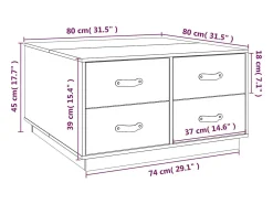 Mesa de centro de madera maciza de pino 80x80x45 cm