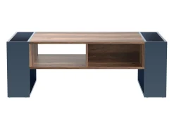 Mesa de centro de madera con 1 cajón y 4 nichos de almacenaje - Mesa de salón - Mesa auxiliar - natural + gris