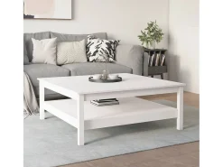 Mesa de centro de madera maciza de pino blanco 100x100x40 cm