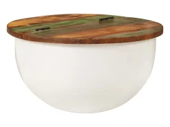 Mesa de centro de madera maciza reciclada blanca 50x27 cm