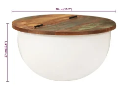 Mesa de centro de madera maciza reciclada blanca 50x27 cm