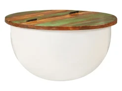Mesa de centro de madera maciza reciclada blanca 50x27 cm