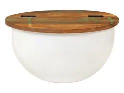 Mesa de centro de madera maciza reciclada blanca 50x27 cm
