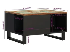 Mesa de centro de madera maciza reciclada 60x50x35 cm