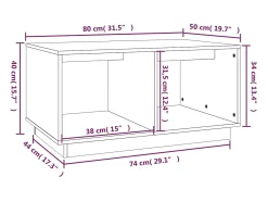 Mesa de centro de madera maciza de pino 80x50x40 cm