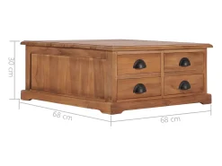 Mesa de centro de madera de teca maciza 68x68x30 cm