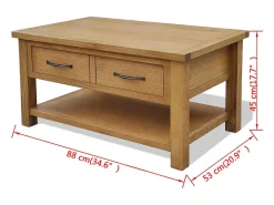 Mesa de centro de madera maciza de roble 88x53x45 cm