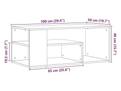 Mesa de centro de madera contrachapada envejecida 100x50x40 cm