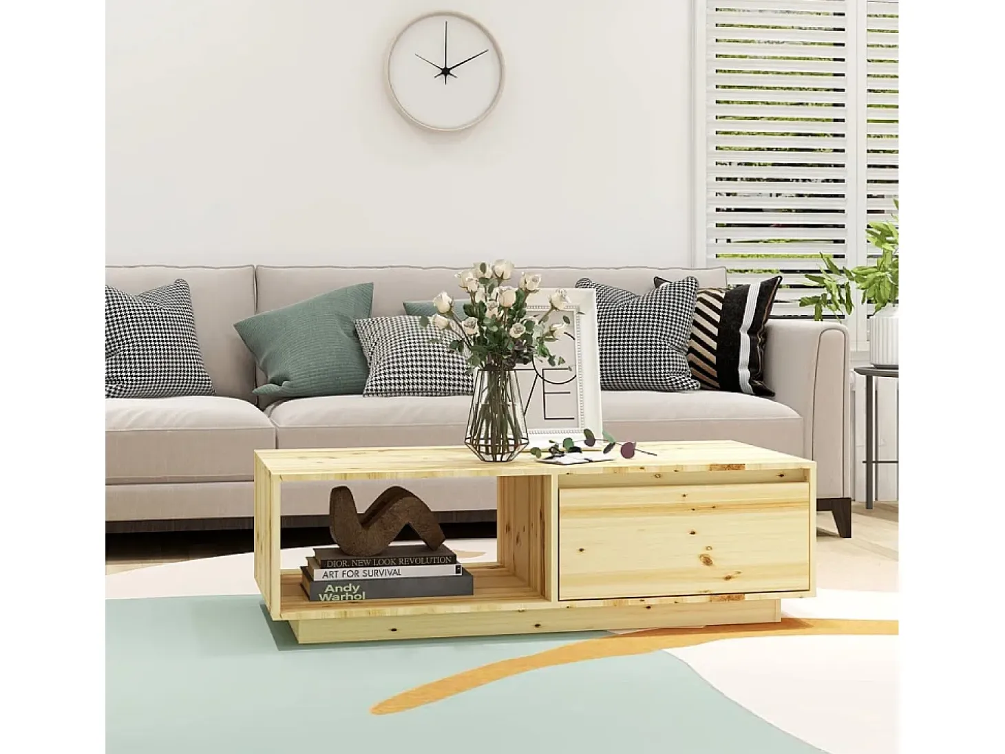 Mesa de centro de madera maciza de abeto 110x50x33,5 cm