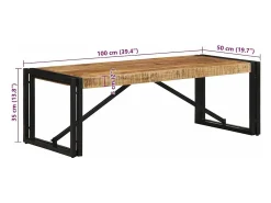 Mesa de centro de madera maciza de mango rugosa 100x50x35 cm