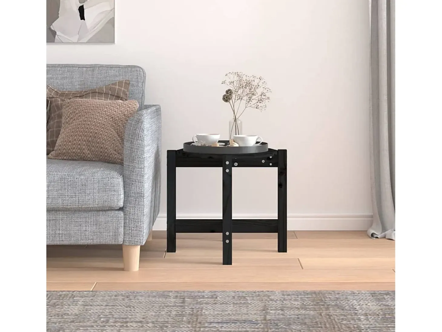 Mesa de centro de madera maciza de pino negro Ø52,5x45 cm ES59615