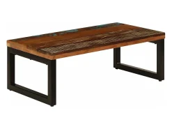 Mesa de centro de madera maciza reciclada y acero 100x50x35 cm