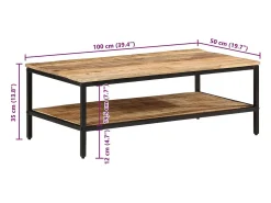 Mesa de centro de madera maciza de mango rugosa 100x50x35 cm