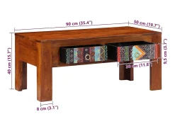 Mesa de centro de madera maciza de acacia 90x50x40 cm