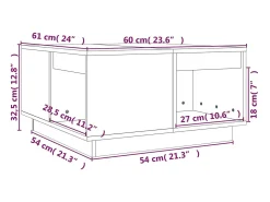 Mesa de centro de madera maciza de pino gris 60x61x32,5 cm