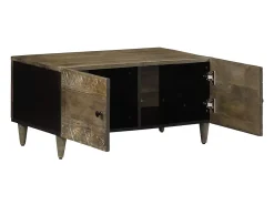 Mesa de centro de madera maciza de mango gris claro 80x50x40 cm