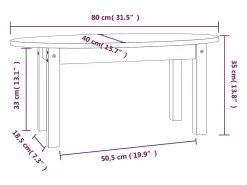 Mesa de centro de madera maciza de pino blanco 80x40x35 cm