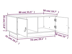 Mesa de centro de madera maciza de pino blanco 80x50x35 cm