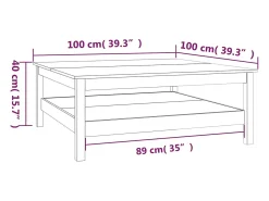 Mesa de centro de madera maciza de pino 100x100x40 cm