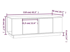 Mesa de centro de madera maciza de pino blanco 110x50x40 cm