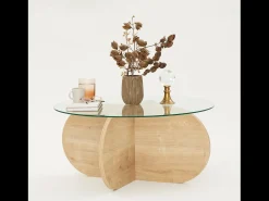 Mesa de centro de madera con tapa de cristal RIBE