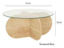 Mesa de centro de madera con tapa de cristal RIBE