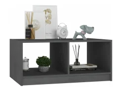 Mesa de centro de madera maciza de pino gris 75x50x33,5 cm