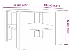 Mesa de centro de madera contrachapada roble marrón 60x60x42 cm