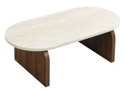 Mesa de centro de MDF - Efecto travertino y natural oscuro - ELRADA