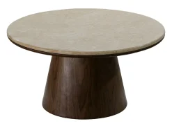 Mesa de centro de mármol y chapa de nogal - Beige y natural oscuro - SADURA