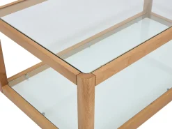 Mesa de centro de vidrio templado y roble - Transparente y Natural - ZUNARIL