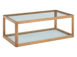Mesa de centro de vidrio templado y roble - Transparente y Natural - ZUNARIL