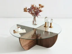 Mesa de centro de vidrio templado AYSUN - Natural oscuro y transparente