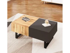 Mesa de centro deslizante multifuncional moderna con almacenamiento oculto, tablero de partículas, metal natural y antracita (155 x 55 x 40 cm)