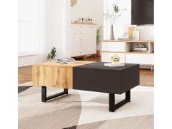 Mesa de centro deslizante multifuncional moderna con almacenamiento oculto, tablero de partículas, metal natural y antracita (155 x 55 x 40 cm)