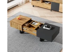 Mesa de centro deslizante multifuncional moderna con almacenamiento oculto, tablero de partículas, metal natural y antracita (155 x 55 x 40 cm)