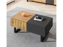 Mesa de centro deslizante multifuncional moderna con almacenamiento oculto, tablero de partículas, metal natural y antracita (155 x 55 x 40 cm)