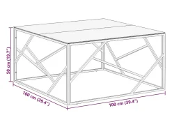 Mesa de centro dorada acero inoxidable y vidrio templado
