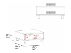 Mesa de Centro Eclipse en melamina con estantes inferior y 4 patas , blanco , 26.9 cm X 60 cm X 60 cm