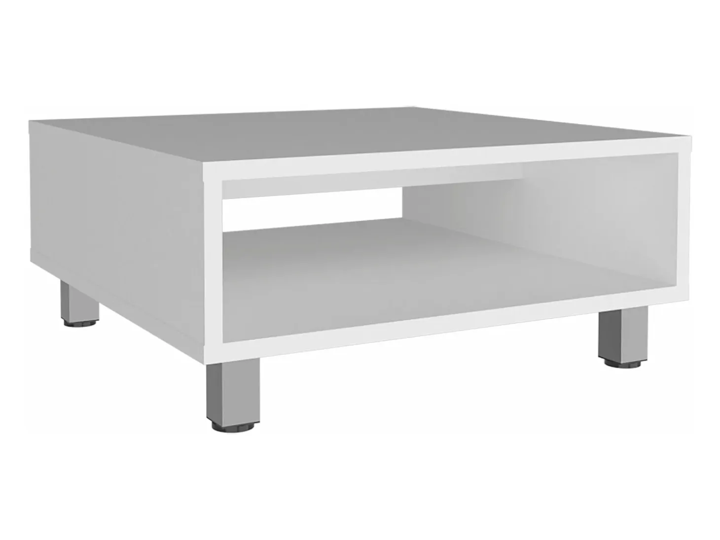 Mesa de Centro Eclipse en melamina con estantes inferior y 4 patas , blanco , 26.9 cm X 60 cm X 60 cm